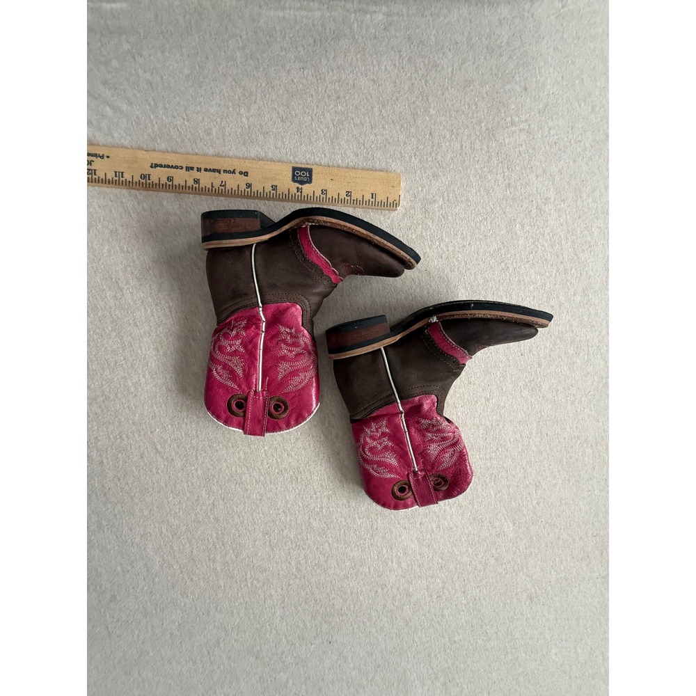 El General Kids Brown Pink Leather Western Cowboy Boots Square Toe 1710 16805